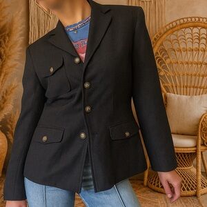 Ann Taylor Black Linen Blend Military Style Blazer Size 4